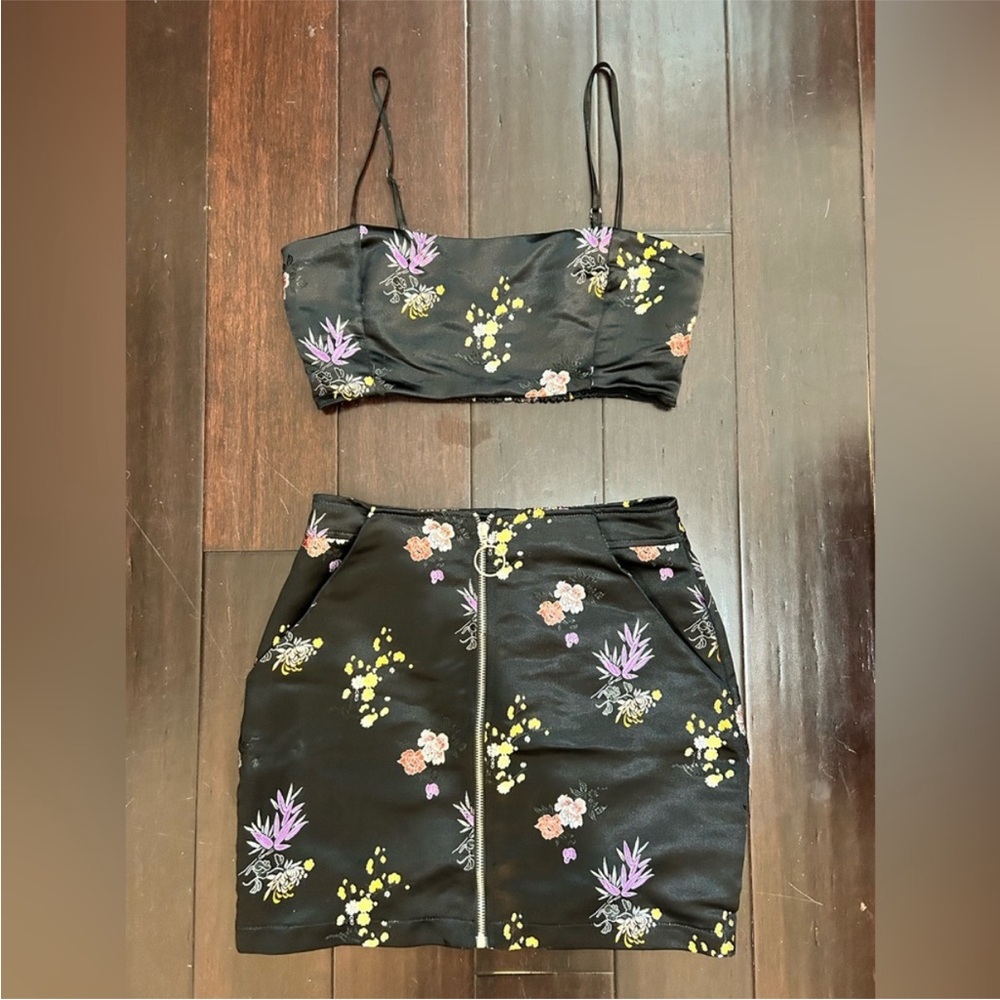 Honey punch  Floral Black Skirt Set